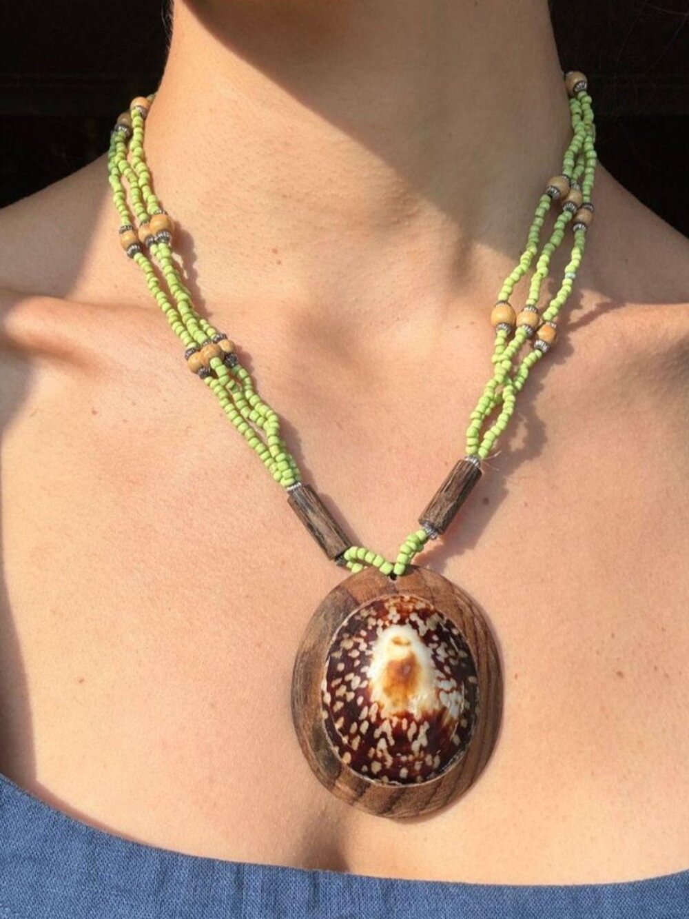 Vintage Brazilian Tiger Cowrie Shell Pendant Necklace